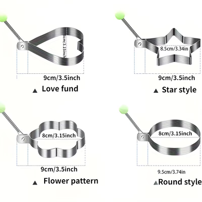 4-piece stainless steel egg mold set - heart-shaped, star shaped, floral, circular