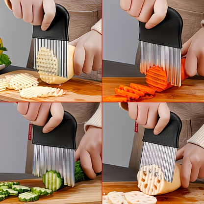 A stainless steel wavy potato slicer