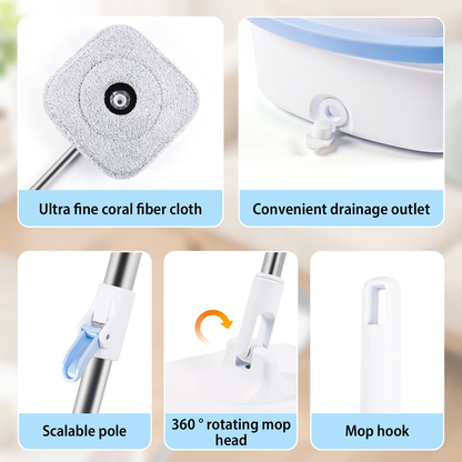 Washable and dry mop bucket set, 360° rotating flat mop.
