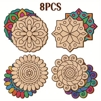 8-piece large wooden mandala painting set