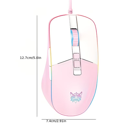 RGB gaming wired mouse with 7-key programmable quick adjustment, ergonomic design, pink light, USB power supply