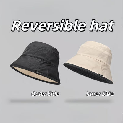 Reversible bucket hat with a narrow brim.