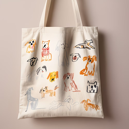 1 whimsical dog illustration canvas handbag