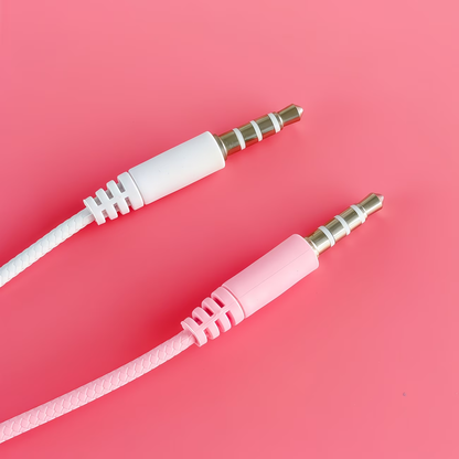 Wired earphones with DIY cute rabbit accessories, pink student earphones with microphone, clear sound quality