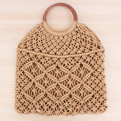 Handmade cotton rope net pocket beach bag