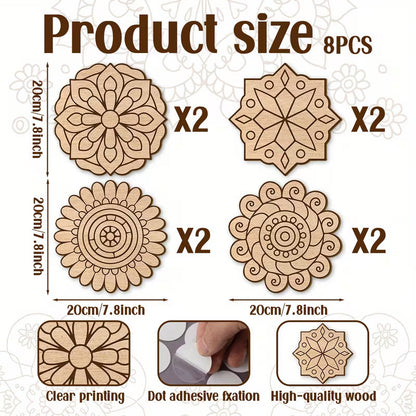 8-piece large wooden mandala painting set