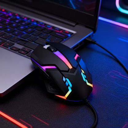 Wired RGB gaming mouse with mechanical click sensation, USB computer mouse, suitable for PC, laptop, desktop computers